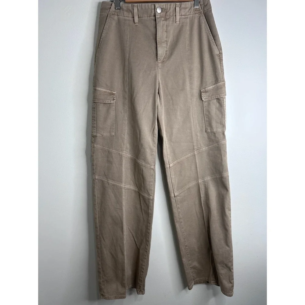 L'AGENCE Brooklyn High Rise Utility Wide Leg Cargo Pants Rye Tan Sz29 Designer - Picture 2 of 11